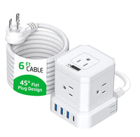 Multi-Outlet Cube & USB Port Fast Charge 6ft Cable